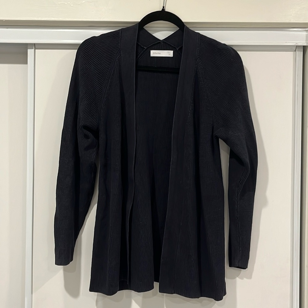 Grana black cardigan XS ribbed cotton and merino wool